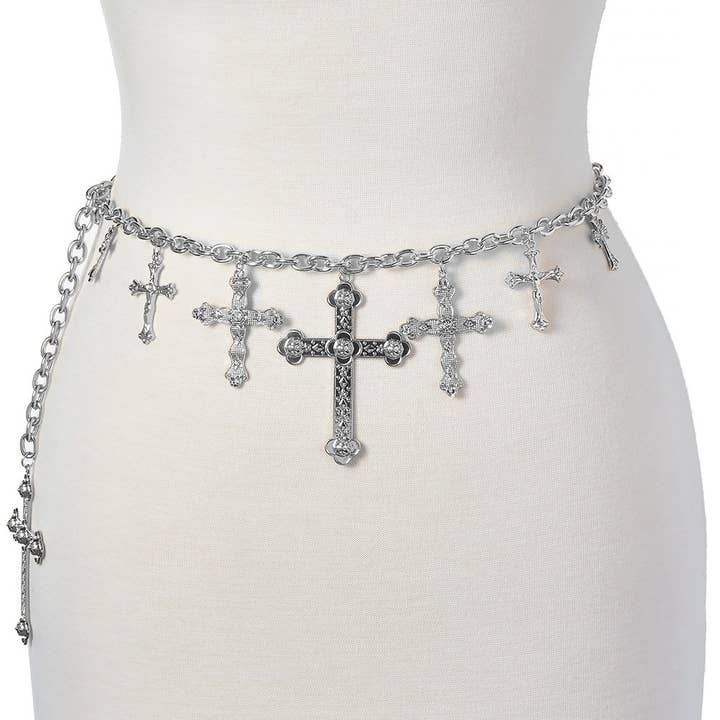 anbfashion - Wholesale Belt - Women's - Gothic Inspired Cross Chain Belt Dangling Charms Rhinestone1
