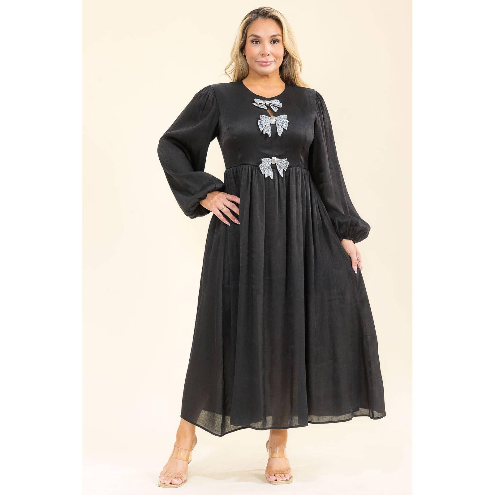Black Pearl Clothing - Vente Robe – femme - ROBE MAXI PLUS SCINTILLANTE AVEC NŒUD0