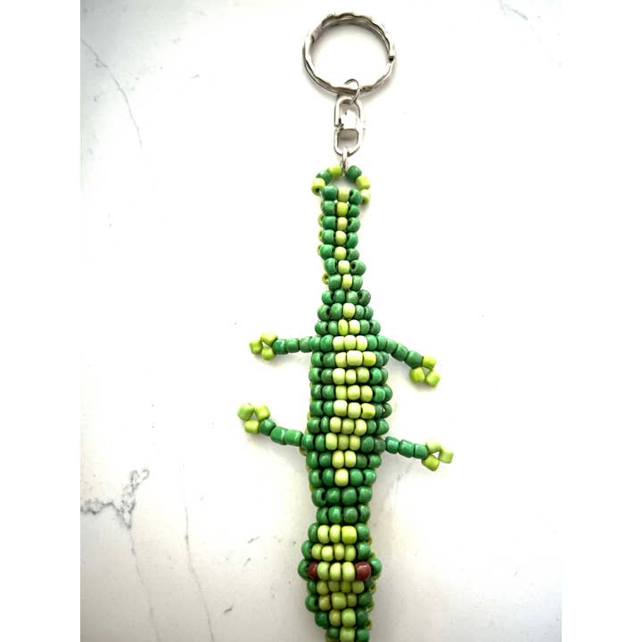 Porta-chaves de jacaré feito à mão com missangas verdes por atacado de Erik & Mike