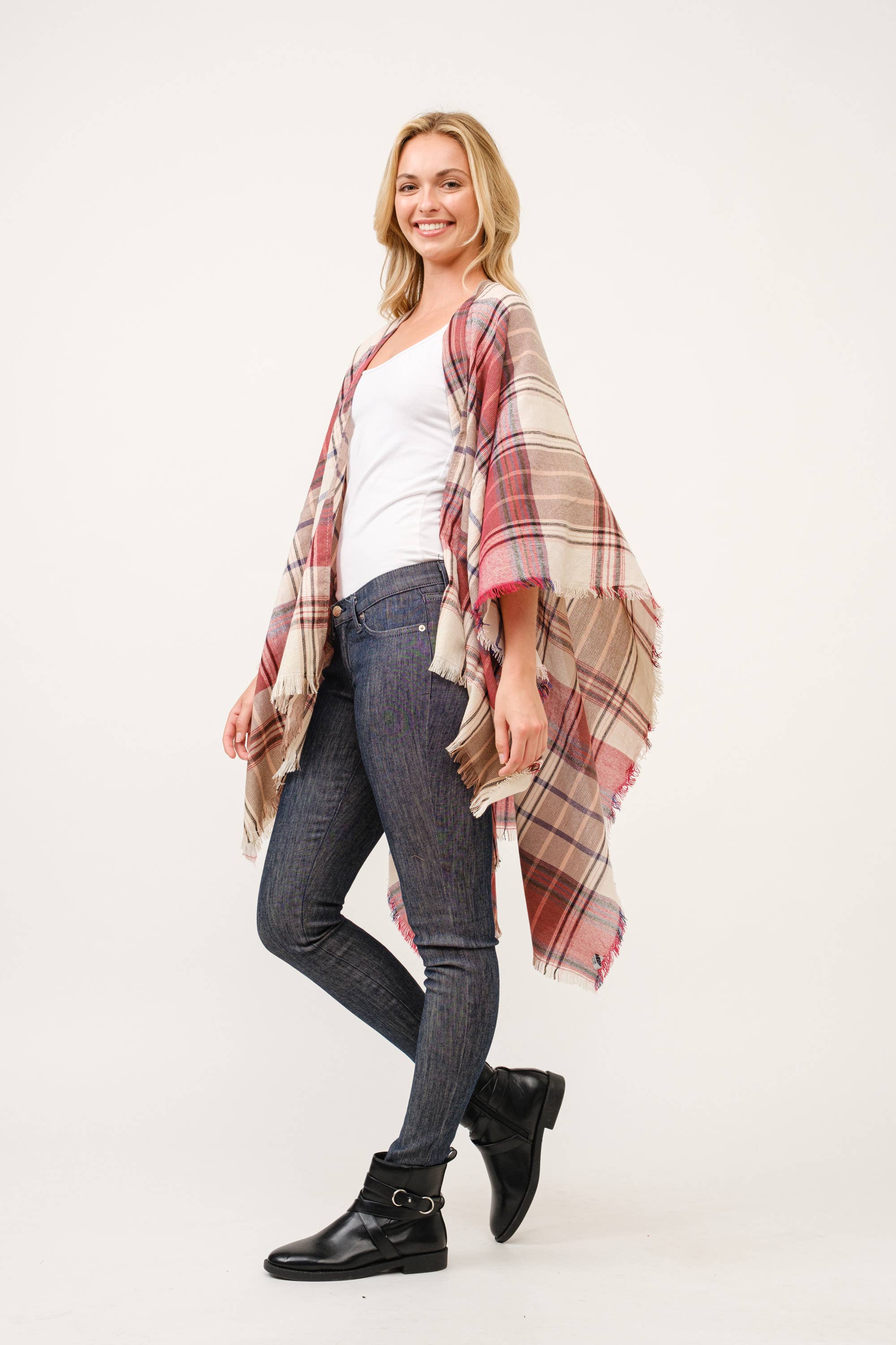 Raj Trading & Imports (USA) Inc. - Wholesale Kimono - Women's - Autumn Plaid Fringe Poncho Kimono Ruana4