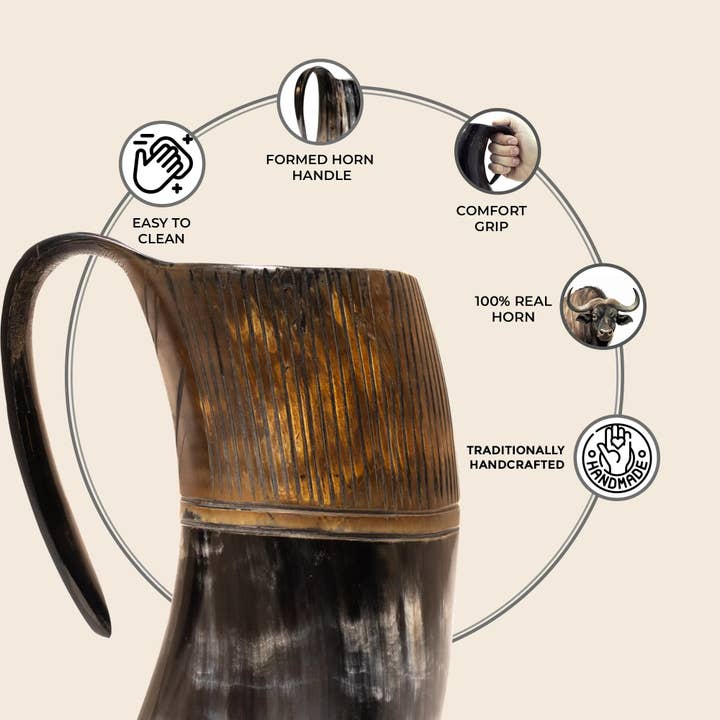 Muqeem & Brothers - Vente Verre/tasse - Mugs à whisky en corne - Contenance jusqu'à 6,5 oz, rayé3