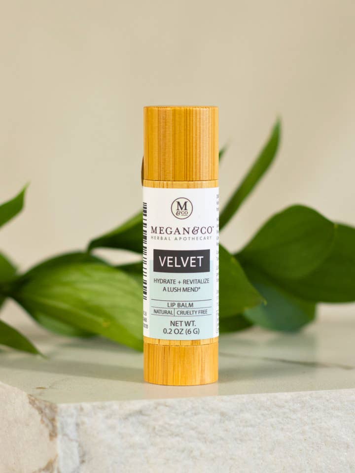 Velvet Lip Balm (6g) – Hydrate + Revitalize Lips Naturally for wholesale by MEGAN & CO. Herbal Apothecary