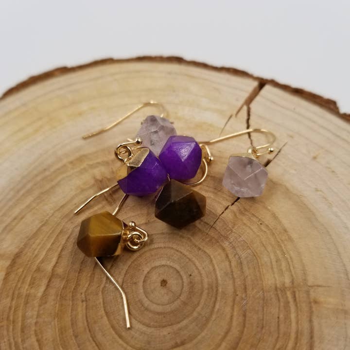CHAKRA JEWELRY - Wholesale Dangle Earrings - Mini Natural Stone Cutting Earrings