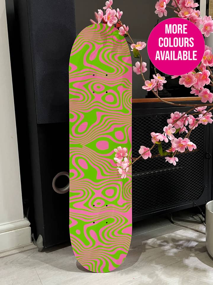 Tavola da skateboard in acrilico trasparente Psychedelic Swirl per la vendita all'ingrosso da parte di Buba Goods