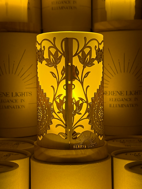 Serene Lights - Wholesale Decorative Tabletop Object - Mandala, Decorative Candle Holder – Laser Etched, Handmade Wood Veneer, Rechargeable LED Candle4