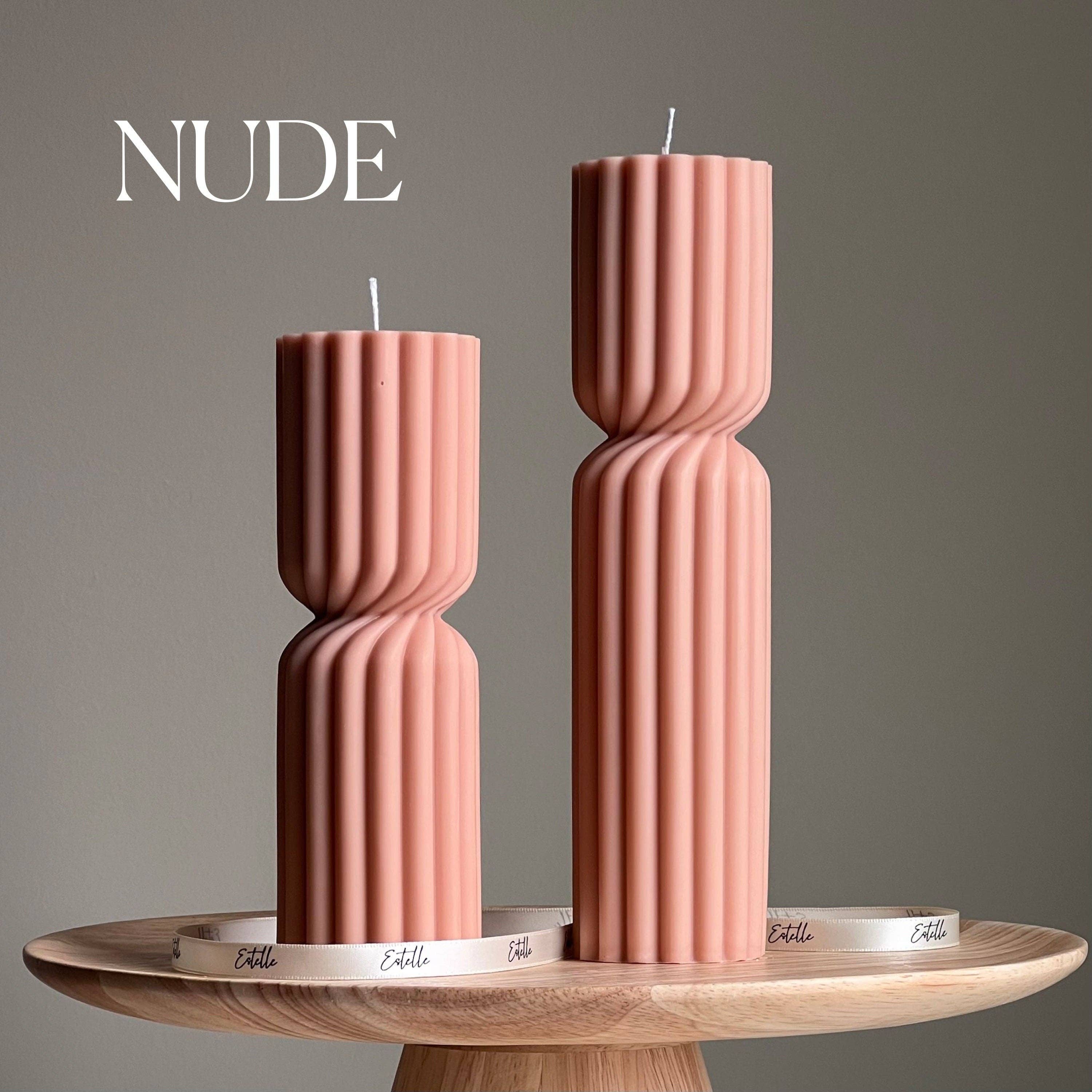 Estelle Studio - Wholesale Pillar Candle - Ribbed Hourglass Soy Pillar Candle: Sculptural Table Decor1
