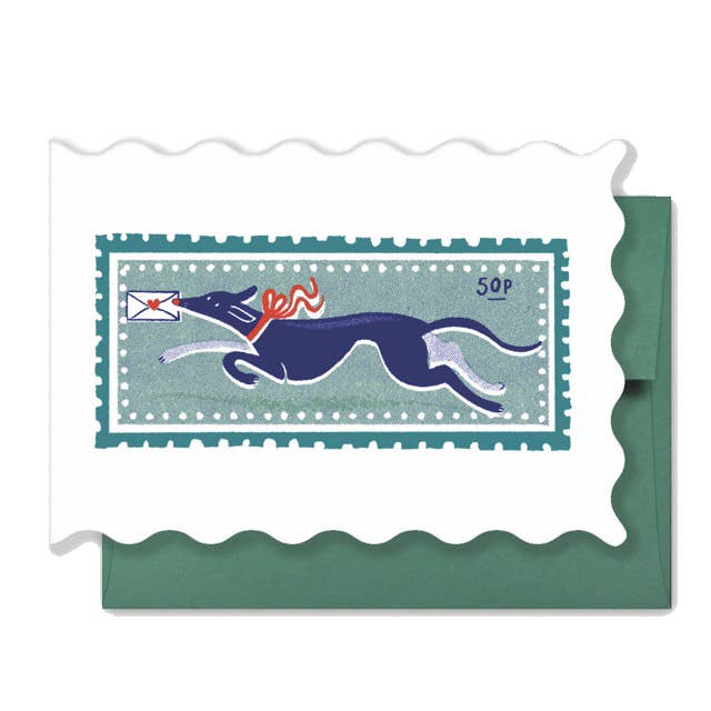 Long Stamp, A6 Shaped Greetings Card for wholesale by Bryony Moss Illustration