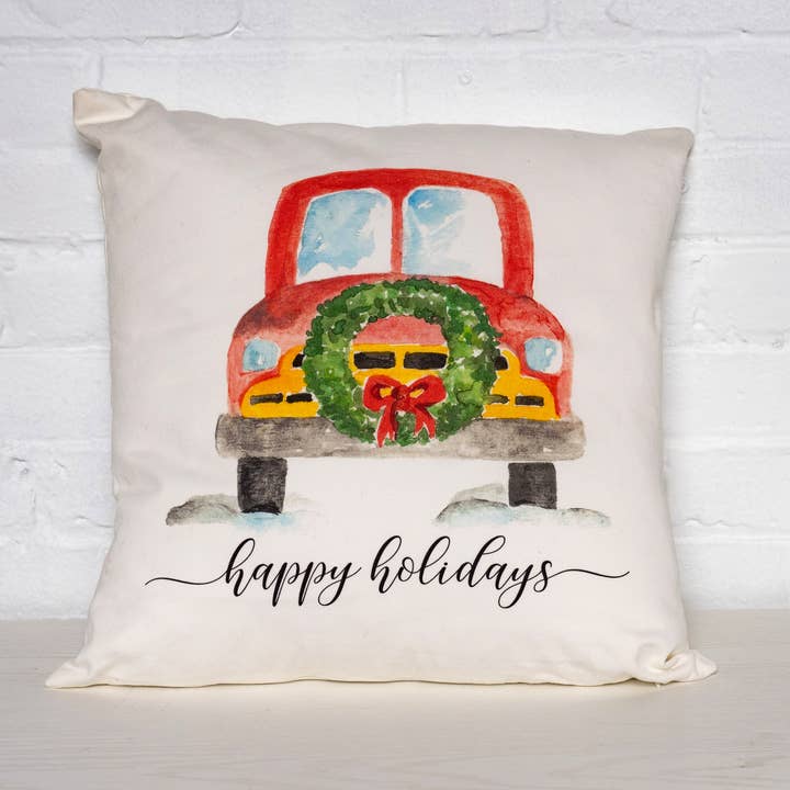 Red Truck watercolor pillow for wholesale by Greco Design
