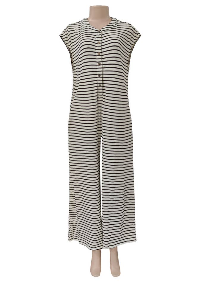 Comfy Striped Button Front Jumpsuit With Pockets and other Purchase Wholesale striped jumpsuit. Free Returns & Net 60 Terms on Faire trending on Faire.