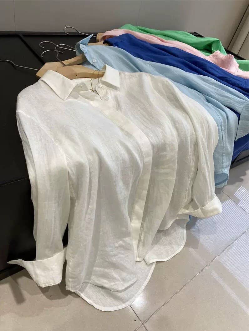 HIDDENBRAND - Wholesale Button Down Shirt - Women's - cotton linen blend button down shirt23