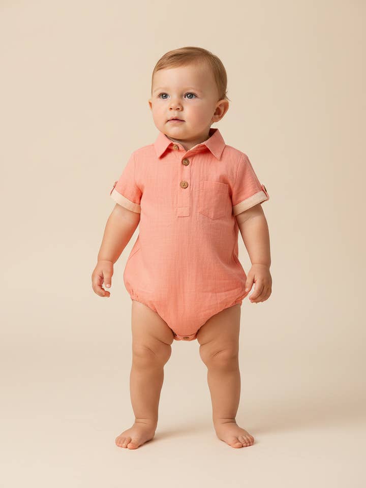 Rompertje met halve mouwen voor baby's - Koraal voor wholesale door Yo Baby