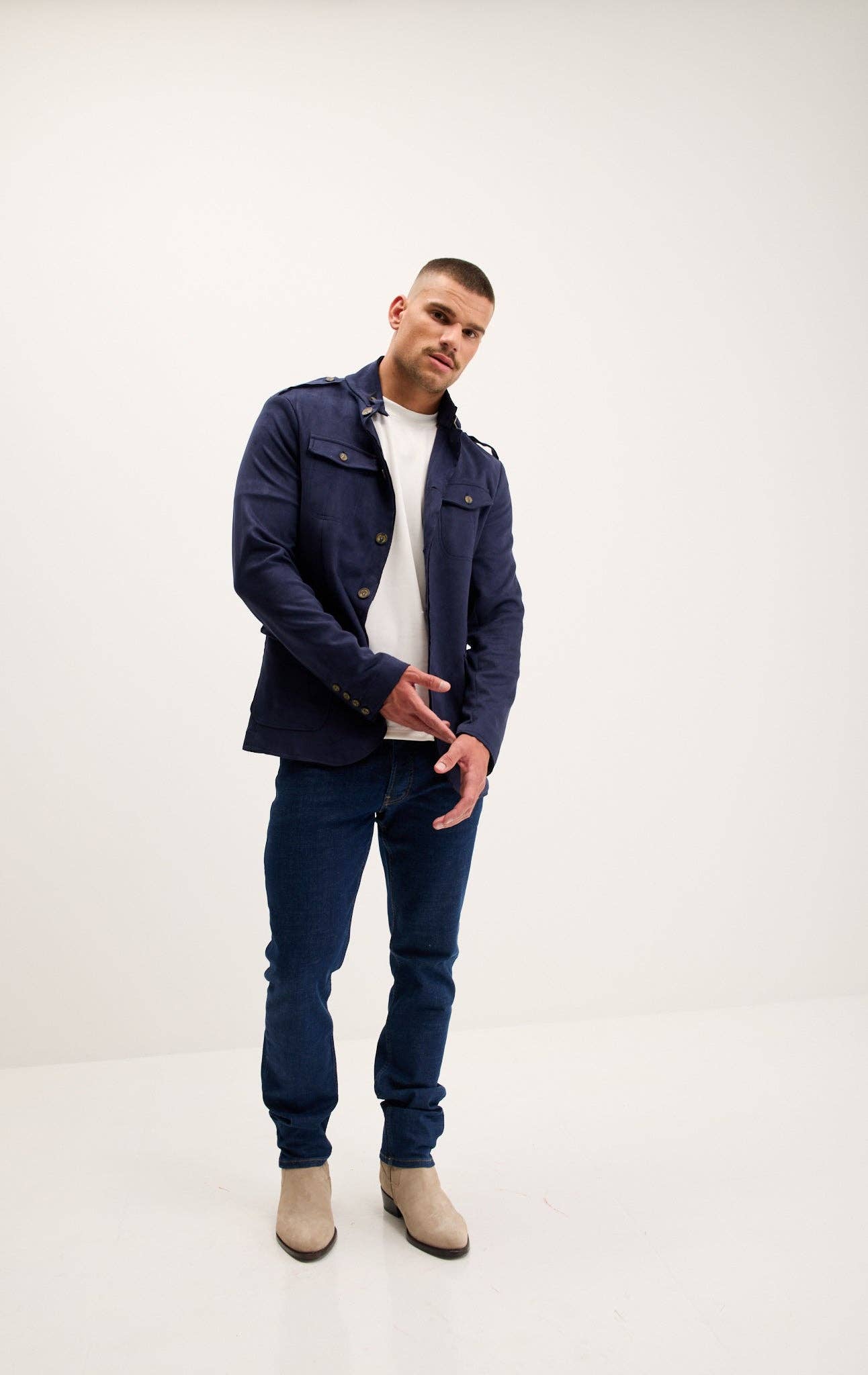 Men's Faux Suede Safari Jacket - Navy for wholesale on Faire