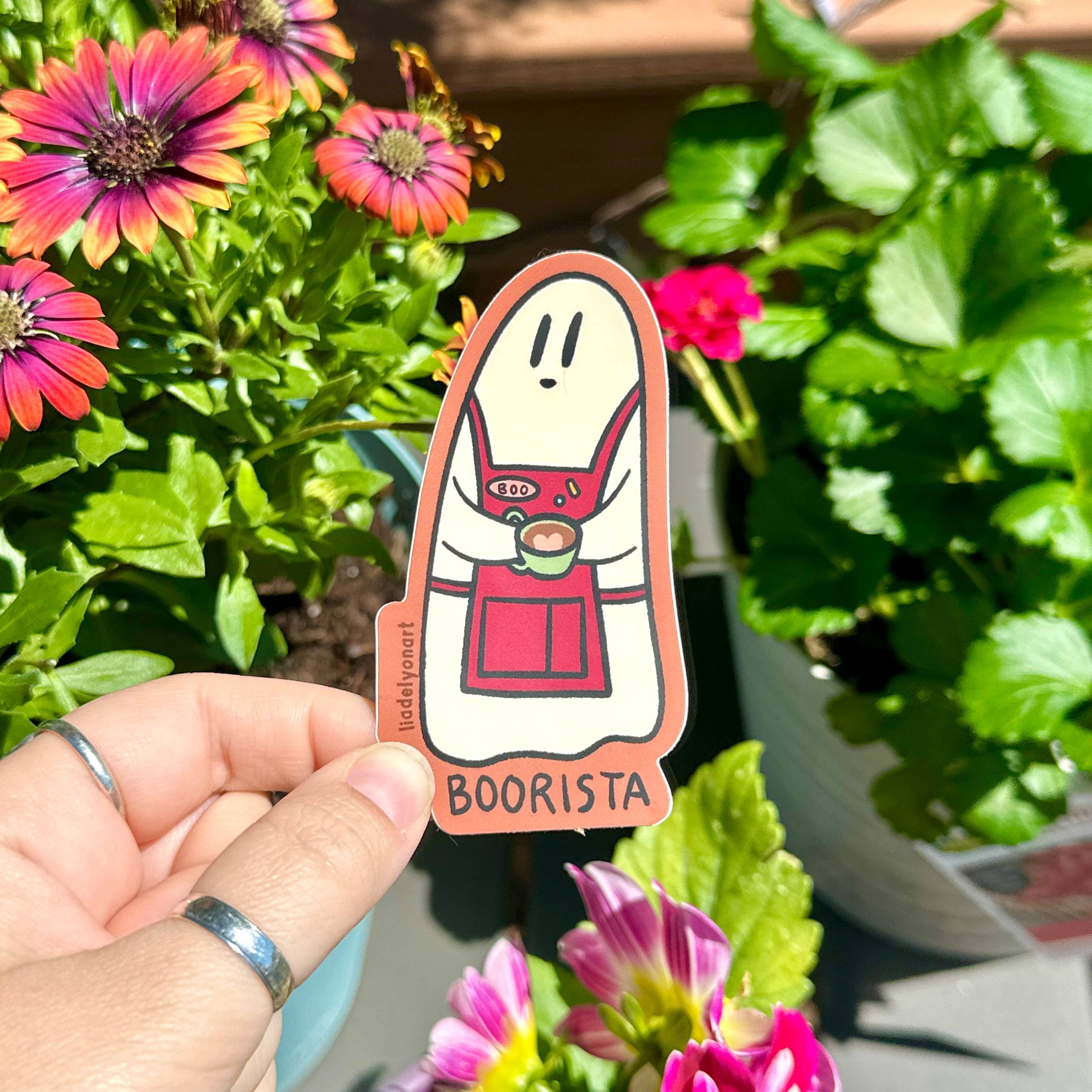 liadelyonart - Wholesale Sticker - Ghost Barista Vinyl Sticker, 3.5x1.8 in.2