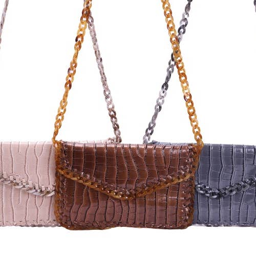 Nima Accessories Inc – bolsa tiracolo - Mulher por atacado – Bolsa de envelope em couro envernitado para senhora com envelope Lucite Correia de corrente