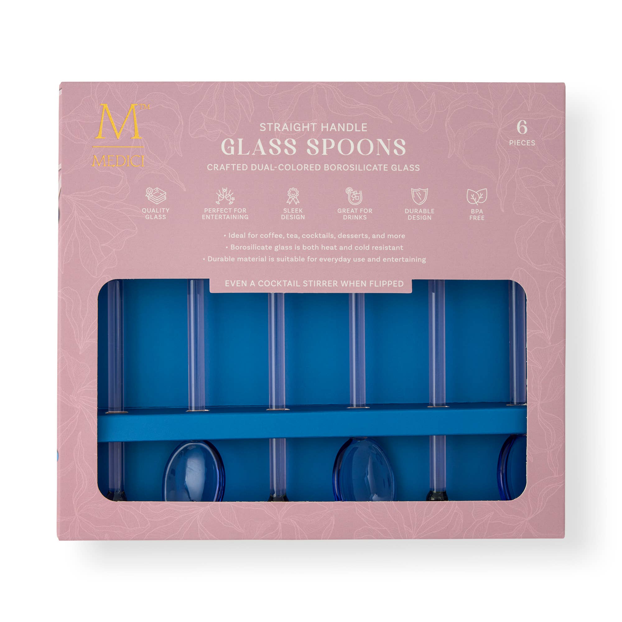 Core Home - Wholesale Table Spoon (Cutlery) - 6pk Straight Handle Glass Spoons - Blue/Pink2