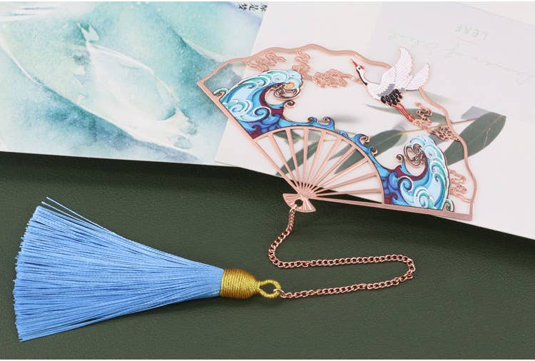 Bright MacMing - Wholesale Bookmark - Flying Crane Fan Shaped Metal Bookmark1