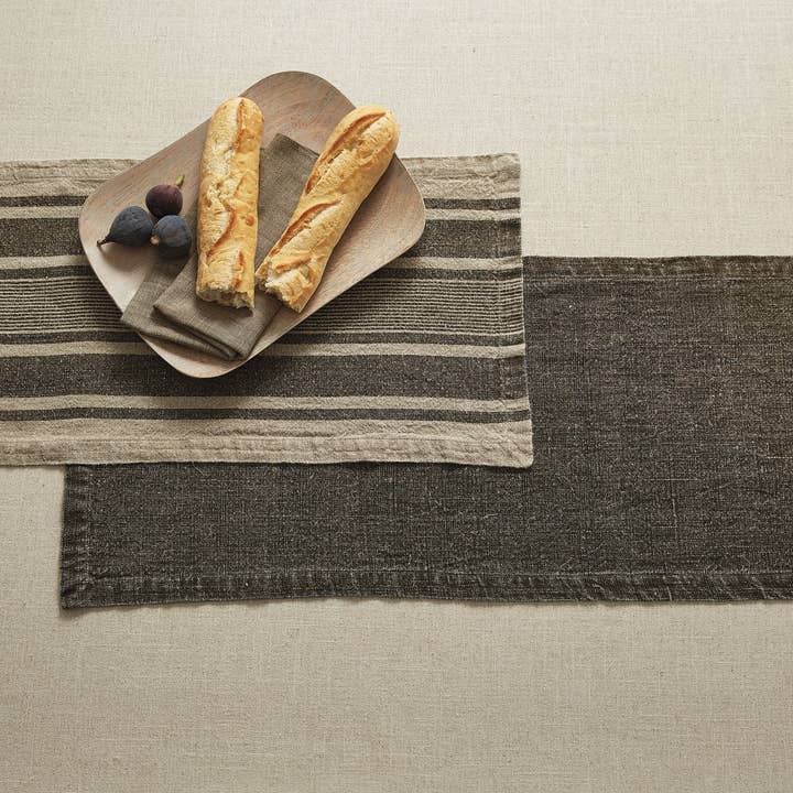 Gewassen linnen streep tafelloper - bruin - 60"L voor wholesale door Split P