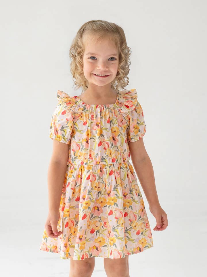 Blooming Florals Short Gathered Sleeve Dress for wholesale by mabel + honey