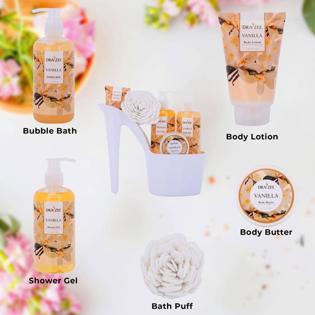 Matashi – wholesale Bad- och kroppsvårdsset – Vaniljdoftande spa presentkorg i hälskodesign1