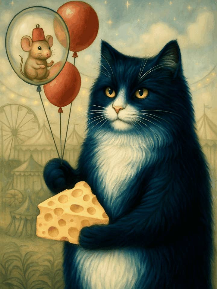 Wenskaart, speelse kat met muis voor wholesale door Thistle and Tale Press