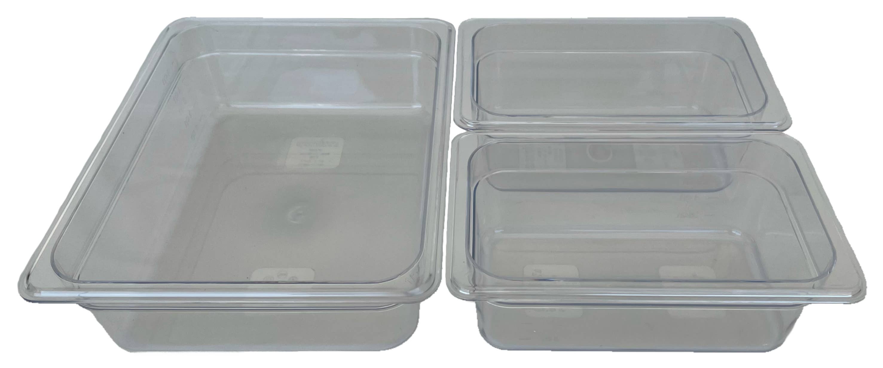 REVO Coolers - Wholesale Food Storage Container - REVO MIX Pan Set | Polycarbonate 4" deep | One 1/2 Size and Two 1/4 size food pans