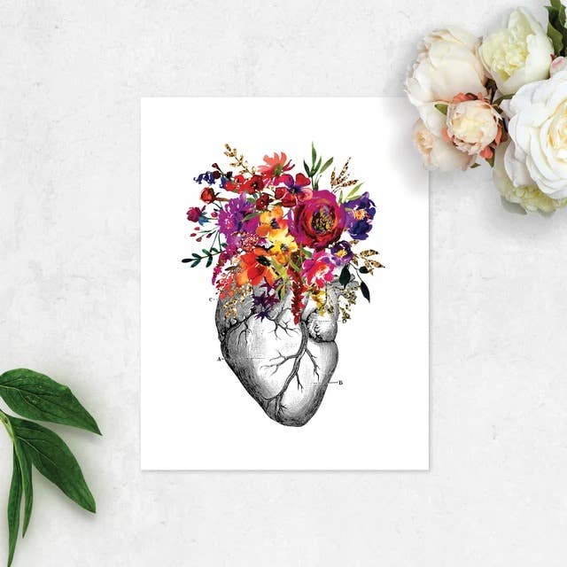 Blue Twist & Co - Vente Affiche d'art - Art en forme de cœur avec rose, violet, jaune, doré - Anatomy Art