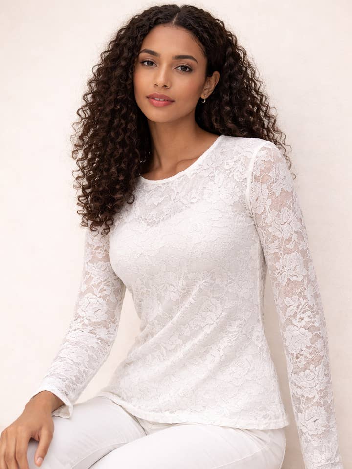 Lace top with long sleeves ROMANCE SOFT - 530 for wholesale by Acacia Paris