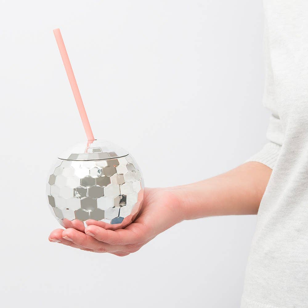 Weddingstar Inc. - Wholesale Insulated Mug/Tumbler - Bridal Party Disco Ball Tumbler Cup - Silver With Pink Straw3