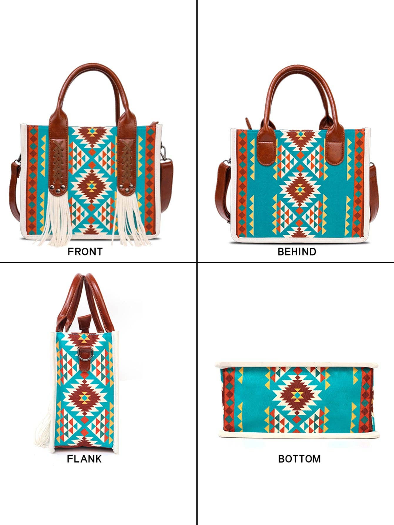 sassy kids palace - Wholesale Tote Bag - Women's - White Fringe Aztec Western Tote Bag1
