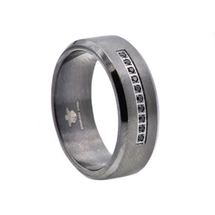 Blackjack Mens Jewelry - Venta al por mayor Anillo de banda/apilable - Anillo de acero inoxidable negro para hombre con circonita cúbica negra