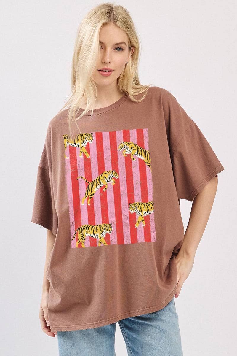 Zutter - Wholesale Screen Printed T-Shirt - Women's - Multi Tigers Elements Graphic Oversized Seamless Box Tee4