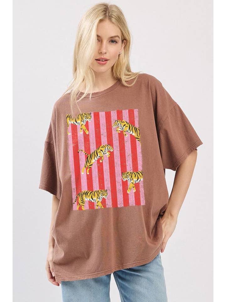 Zutter - Wholesale Screen Printed T-Shirt - Women's - Multi Tigers Elements Graphic Oversized Seamless Box Tee4