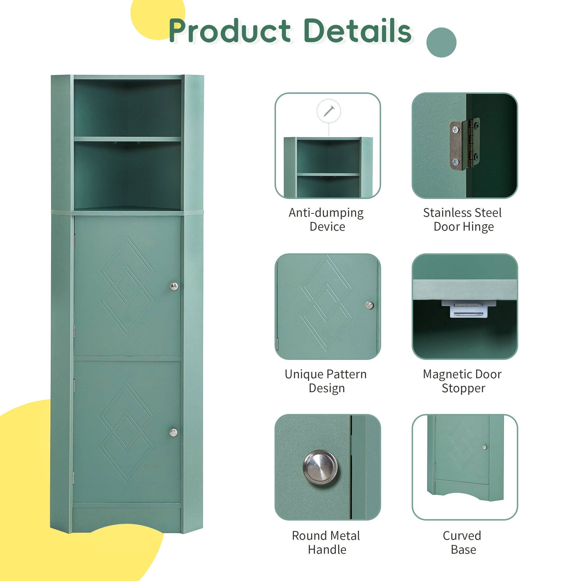Orange County Decor - Wholesale Cabinet - Tall Bathroom Corner Cabinet, Freestanding Storage Cabinet With Doors And Adjustable Shelves, Mdf Board, Green Green Mdf5