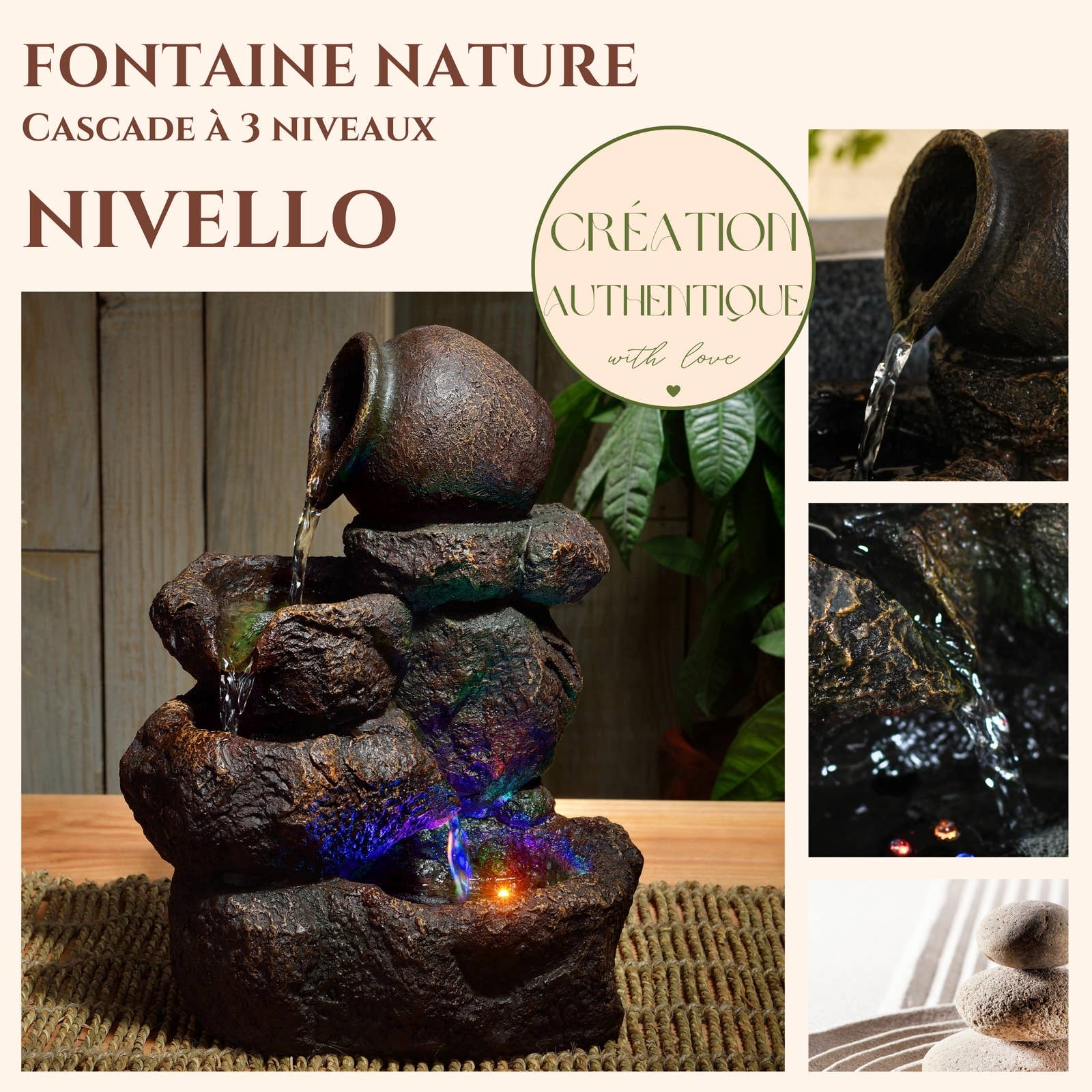 Zen'Arôme – wholesale Decorative tabletop object – Nivello Indoor Fountain with Cascading Flow1