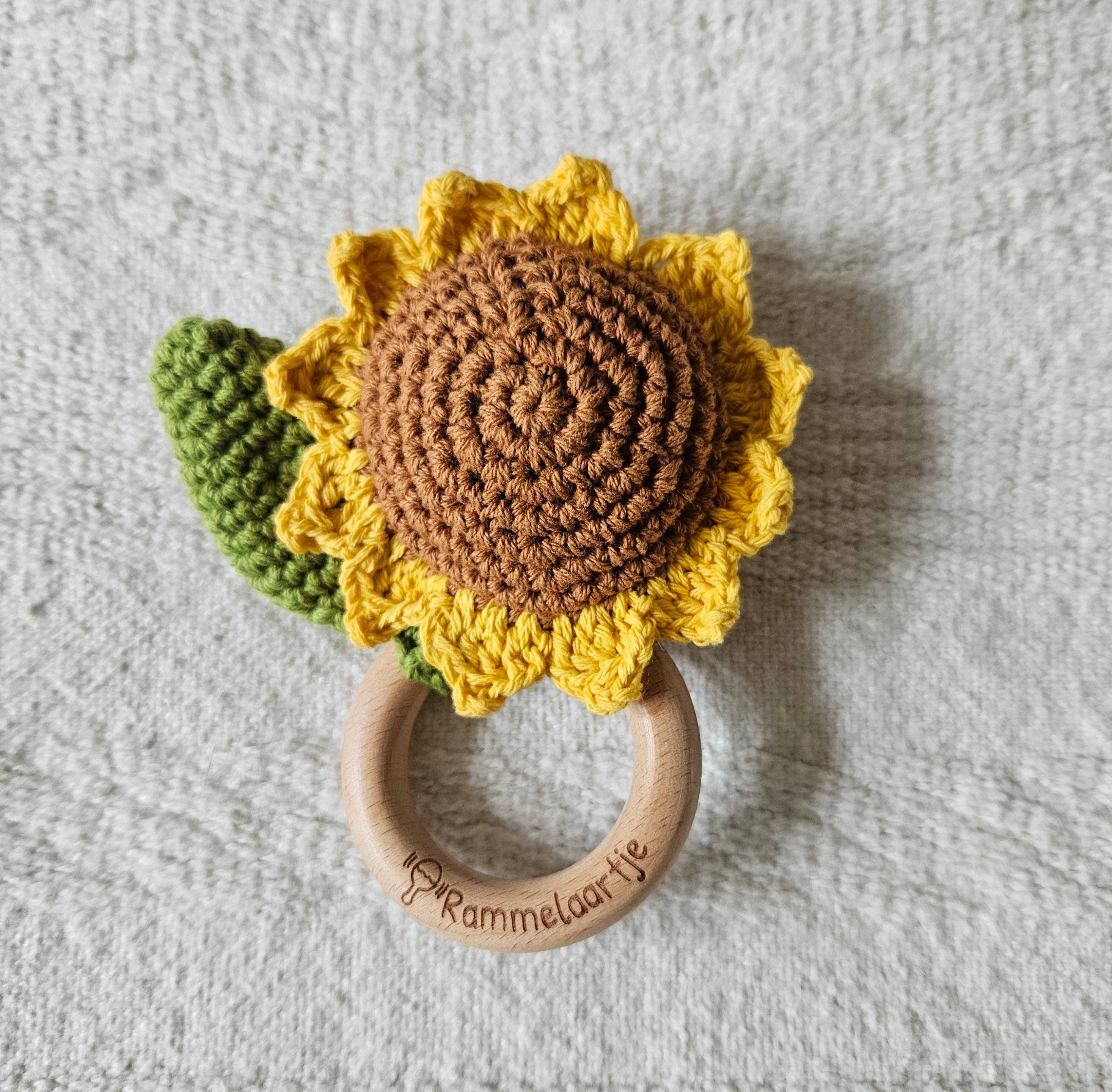 Rammelaartje - Vente Hochet mobile – bébé - Hochet artisanal en crochet - Tournesol