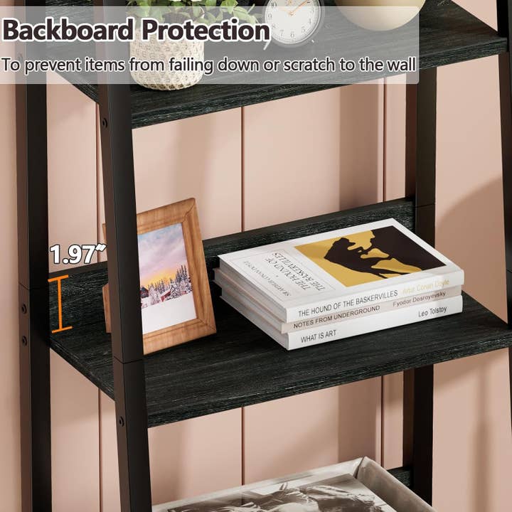 Black Oak 5-Tier Ladder Shelf with Drawer for Stylish Storage for wholesale on Faire
