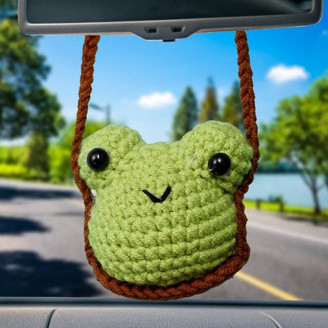 Crochet Cute Green Frog Car Hanging, Animal Lover Car Charm for wholesale by TOMOPOD LLC