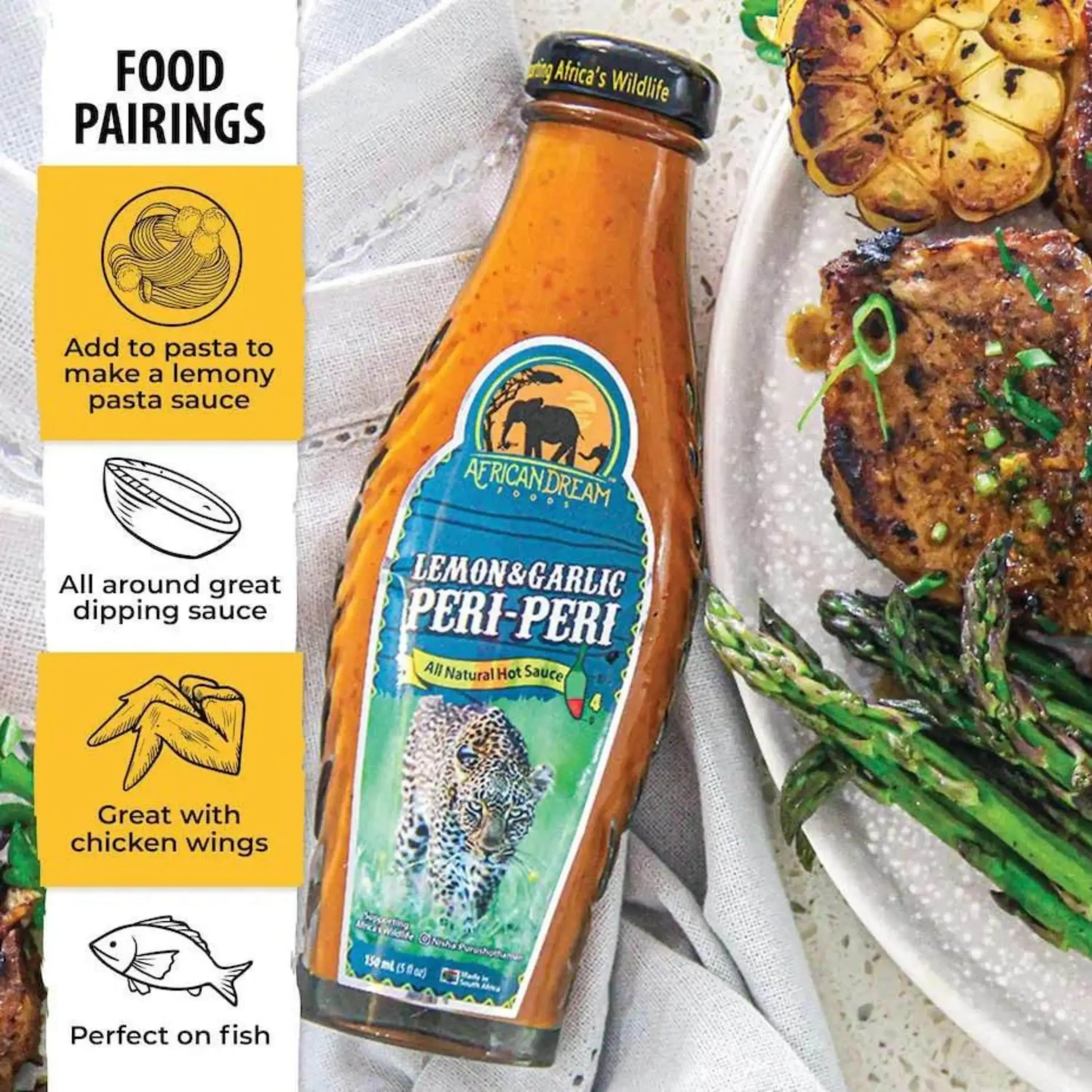 African Dream Foods - Wholesale Hot Sauce - Lemon & Garlic Peri-Peri Hot Sauce,5 fl oz (6 Units/Case)3