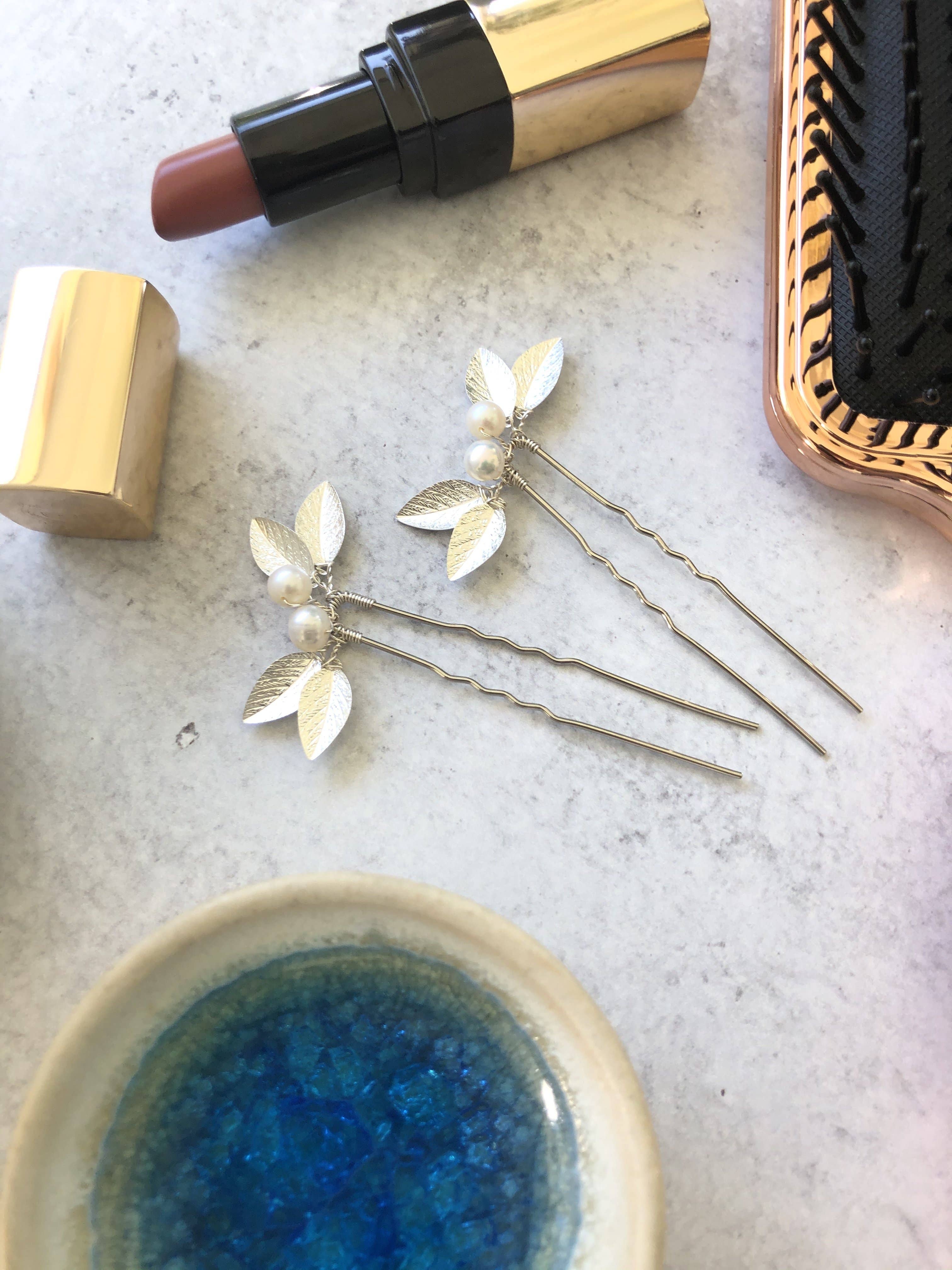 Sweet Olive Hairpieces - Wholesale Hair Pin - Classic Pearl & Leaf Hair Pins (1+) | Classic Bridal Hair Pins, Minimalist Hair Accessories11