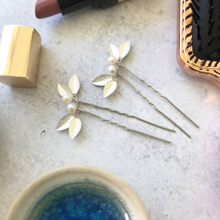 Sweet Olive Hairpieces - Venta al por mayor Horquillas para el pelo - Horquillas clásicas de perlas y hojas (1+) | Horquillas clásicas para novia, accesorios para el cabello minimalistas11