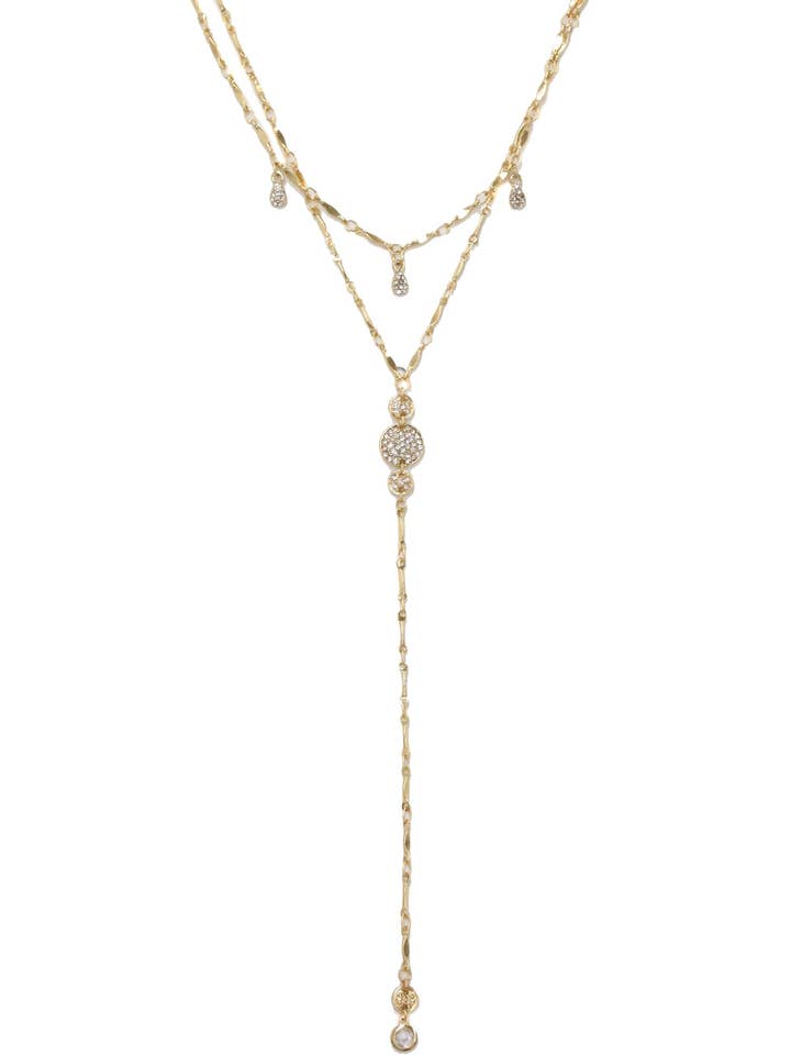 Carmine Layered Crystal Lariat Necklace for wholesale by Ettika