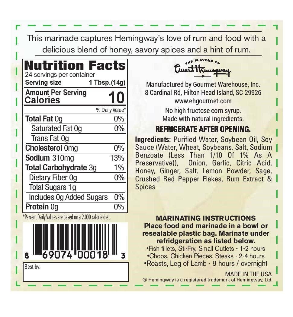 Gourmet Warehouse Brands - Wholesale Marinade - Hemingway "The Rum Runner" Marinade1