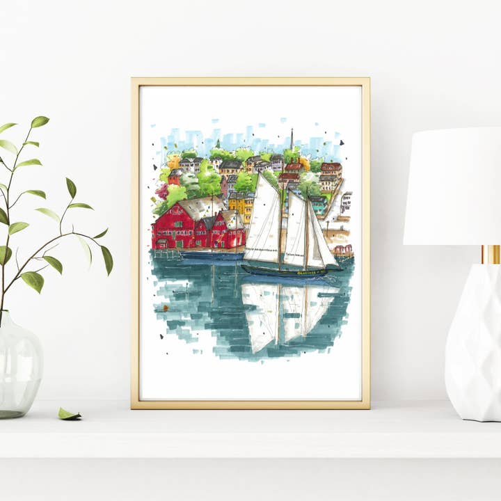 Downtown Sketcher - Wholesale Art Print - Bluenose II in Lunenburg Harbour