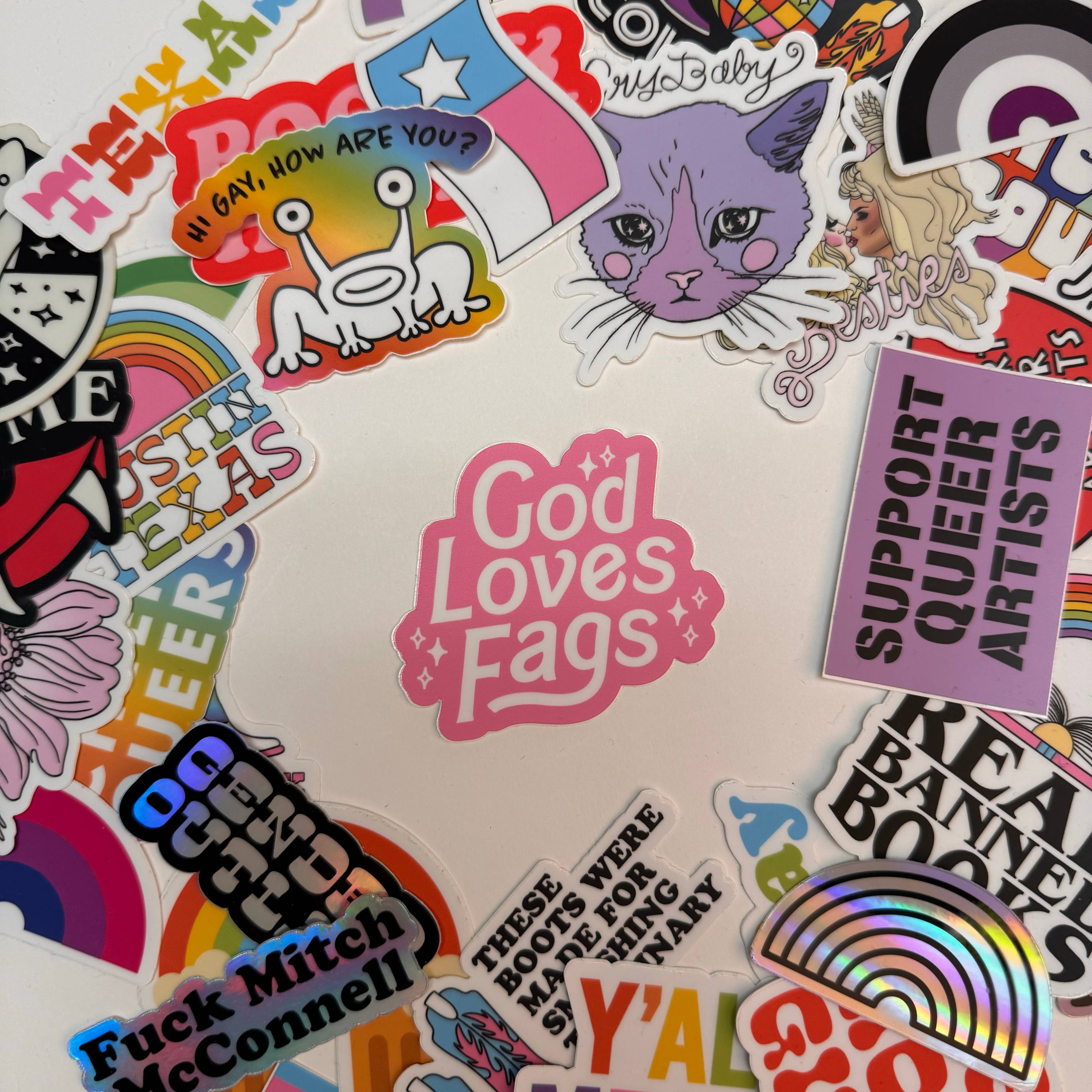 The Little Gay Shop - Wholesale Sticker - God Loves Fags Sticker1