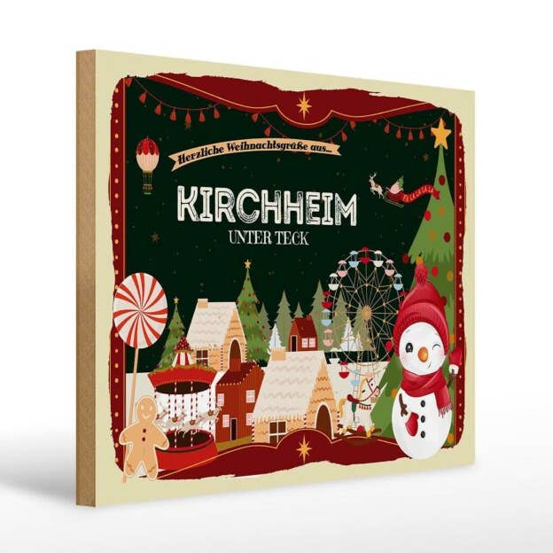 Sinal de madeira saudações de Natal KIRCHHEIM UNTER TECK presente 40x30 cm por atacado de Femer