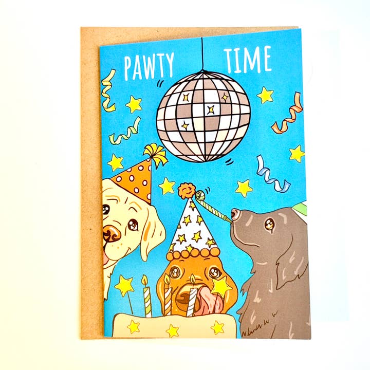 Pawty Time Birthday Card|Dog Birthday Card|Sticker Card #2 for wholesale by Puntastic & Ho