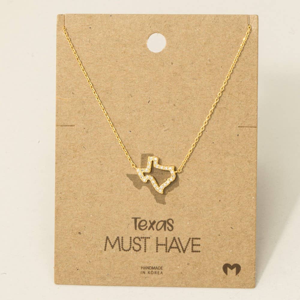 Fame Accessories – wholesale Hänge-/berlockhalsband – Rhinestone Trim Texas State hängande halsband1