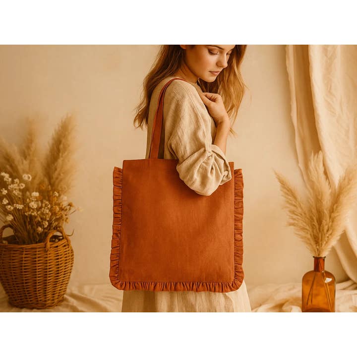 House of Kraft Jewelry & Accessories - Wholesale Tote bag – Women's - Canvas Ruffle Tote | Canvas Colored Tote Bag | Unbranded 4