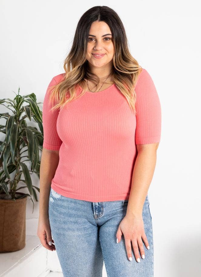 C'est Moi Clothing Co - Wholesale Gebreide top - Dames - Naadloze rib S/S ronde hals- CERT12132