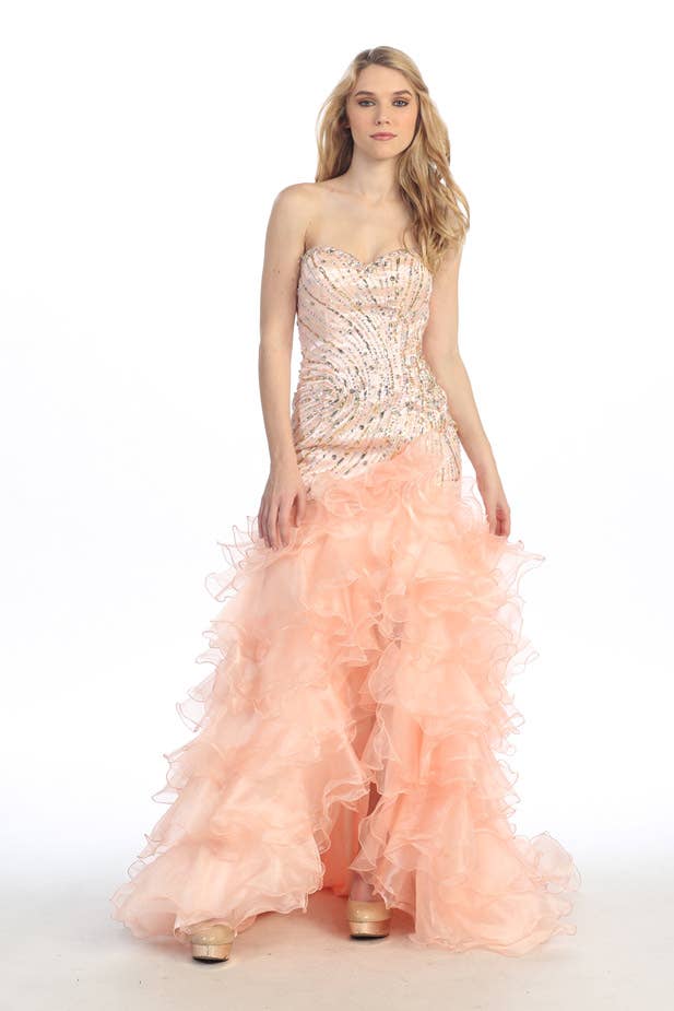 Chicas - Vente Robe de soirée – femme - Robe de bal longue en organza à décolleté cœur avec jupe asymétrique C85156